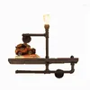 Wall Lamps Industrial Vintage Iron With Wood Board Mounted Lamp 1/2/3 Floor Water Pipe Book Shelf For Bedroom Living Room