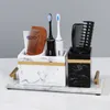 Tandenborstelhouders marmeren streep hars tandenborstel houder base multifunctionele tandpasta houder draagbare organisator kast badkamer accessoires 230629