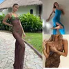 Mesh See Through Uzun Maxi Elbise Kadınlar Seksi Kayış Yüksek Bölünmüş Kulübü Parti Plaj Yaz Backless Vestidos