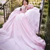 Abiti da quinceanera da ballo principessa lucida rosa per abiti da cerimonia con scollo a barchetta con spalle scoperte e perline Tulle 15 Gilrs