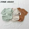 Conjuntos de ropa 2022 estilo coreano verano ropa de bebé niña niño niña mono cuello redondo Beige algodón de dibujos animados mono fino ropa de niño E1980 J230630