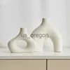 Vases Nordic Vase Circular Hollow Ceramic Donuts Flower Pot Home Living Room Decoration Accessories Interior Office Desktop Decor Gift x0630