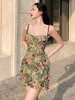 Casual Dresses Women's Vintage Floral Mini Dress 2023 Summer Fashion Slim Fit Short Kirt Pastoral Sleeveless Patry Spaghetti Strap