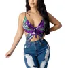 Débardeurs pour femmes papillon Sequin haut court femmes été dos nu col en V Sexy Club Costume tenues vêtements mode à la mode hauts de soutien-gorge