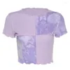 Women's Tanks Women's Crop Tops Y2K Chic Tank Tie Dye Sequin Patchwork Summer Women T-shirts Ruffles Hem Purple Or Bule Thin Breathable