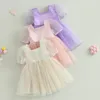 Mädchen Kleider 3-7Y Mädchen Süßes Kleid Kinder Sommer Kleidung Baby Kurze Puffärmel Dot Tüll Layered A-linie Kinder Party Prinzessin