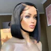 Synthetic Wigs Short Bob Human Brazilian 13x1 T Part Straight Lace Front For Women Transparent Pre Plucked Bone 230629