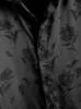 남성 캐주얼 셔츠 ZAFUL 새틴 남성용 자카드 로즈 프린트 실키 반소매 셔츠 여름 Streetwear 버튼 블라우스 탑 Z5022014