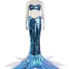 Maillot de bain femme Princesse Cosplay Costume Halloween Fantaisie Robe bleue Sirène Femme Jupe à paillettes 230629