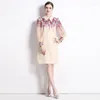 Casual Dresses Elegant Lapel Collar Patchwork Lantern Sleeve For Women Summer Fall High-End Floral Print Sweet Vacation Dress Femme