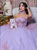 Lilas lavande hors épaule Quinceanera robes vert sauge Applique perlée à lacets Corset Vestidos para aniversario de 15 ans