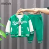 Kläder sätter Baby Handsome Sports Baseball Uniform Three Piece Cardigan Jackets Spring and Autumn Boys Girls Korean Suit 230630