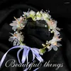 Haar Clips Handgemaakte Bruiloft Witte Bloem Hoofdbanden Parels Kralen Garen Bloemen Haarband Riborn Tiara Krans Accessoires Diademas