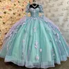 Lavender Princess Puff Sleeve Sweetheart Ball Gown Quinceanera Dresses For Girls Beaded Party Gowns 3D Flowers Graduation