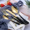 Set di stoviglie Stoviglie da tavola 16 pezzi Posate da tavola in acciaio inossidabile Set di cucchiai d'oro Forchette Coltelli Cucchiai Stoviglie da cucina Goccia 210804 Z230630