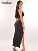 Two Piece Dress Hawthaw Women Fashion Crop Tank Tops Split Long Skirt Two Piece Set Suit Outfit Summer Clothes Wholesale Items For Business 230629
