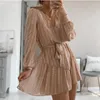 Casual Dresses Sexy V Neck For Women Party Long Lantern Sleeve Lace Up Bownot Floral Oriental Style Skirl Spring Summer 2023 Dress