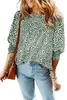 Fashion Leopard Print Shirred PUFF 3/4 Manga Blusas Mujeres elegantes AST258120695