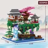 كتل Balody World Architecture Mini Diamond Waterfall Pool Building Block Mini Street View Sakura Tree House هدايا R230629