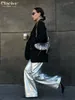 Kvinnors byxor Claceive Fashion Sliver Pu Leather Elegant Loose High midja i full längd Contor Lady raka byxor