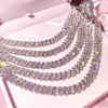 Luxury Iy Full Diamond Lady Jewelry Set Trendy Micro Pave Cz Iced Out 14mm Prong Cuban Link Chain Necklace For Women