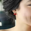 Stud Earrings Women Cute Red Cherry Crystal PR Sale