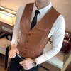 Men's Vests Men's Vest PU Leather V Neck Single Breasted Male Gentleman Business Waistcoat For Man Sleeveless Clothing 2023 C126