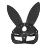 Máscaras de fiesta Sexy Girls Bunny Cospaly Anime Face Helemt Black Rabbit Ear PU Leather Masques Gifts 230630