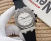 Ny Top Classic Three Eyes Watch Factory Mens Watch Luxury Designer 41mm Watches Automatisk rörelse Gummimband Hemplatch No Box
