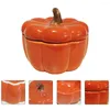 Storage Bottles Household Creative Pumpkin Ceramic Candle Jar Kitchen Can Seasoning Salt Bowl Desktop Snack Ornaments