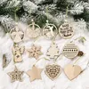 Party Decoration 12pcs/box Christmas Wooden Pendants Xmas Tree Hanging Ornaments DIY Wood Crafts For Home Year Decorations