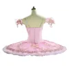 Dzieci różowy naleśnik tutu różowy balet Tutu z uroczymi kwiatami profesjonalne kostiumy baletowe klasyczna sukienka baletowa dla dziewcząt perfor2554