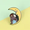 Brooches Good Night Enamel Pins Girl Kissing Moon Bag Brooch Lapel Badges Jewerly Gift For Friends Kids