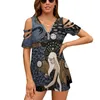 Женские футболки Treason с разрезом на рукавах и открытыми плечами, женская рубашка с принтом, повседневная летняя футболка, свободный топ, детализированная змея, луна, темный вассермот