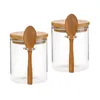 Storage Bottles Glass Spice Container With Bamboo Lid Spoon Kitchen Supplies Pots For Pantry