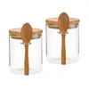 Bouteilles de stockage Conteneur à épices en verre avec couvercle en bambou Cuillère Fournitures de cuisine Pots pour garde-manger