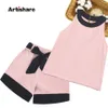 Clothing Sets Kids Summer Clothes Girls Patchwork Set Vest Short 2PCS Outfits For Casual Style Big Bow 230630