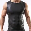 Ganze-2016 Schwarz Farbe Männer Sexy Weste Kunstleder Feste Männliche Tank Tops Unterwäsche Schlank Tragen Größe M L XL Whole185F