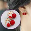 Stud Earrings Women Cute Red Cherry Crystal PR Sale