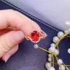 Cluster Rings Fine Jewelry 925 Sterling Silver Inset With Natural Gemstone Women's Luxury Red Topaz Adjustable Ring Support Detection
