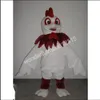 Nouveau personnage adulte mignon coq blanc coq Costume de mascotte Halloween robe de noël accessoires complets tenue Costume de mascotte