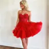 Charming Red Mini Homecoming Dresses Sweetheart Bead Ruffles Short Prom Gown Exposed Boning Tiere Robes De Tail 326 326