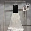 Casual Dresses Prepomp 2023 Summer Collection ärmlös rund nacke dragkonstfickor lapptäcke Long Vest Dress Women 864