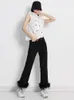Calça Jeans Feminina Preto Patchwork Penas Para Mulheres Cintura Alta Sólida Calças Minimalistas Femininas Estilo de Roupa da Moda Coreana