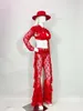 Stage Wear Discothèque Bar DJ Dancer Team Sexy Gogo Costume Jazz Dance Red Lace Top Pants Party Show Festival Rave Outfits