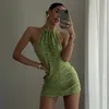 Women's Jumpsuits Rompers Cryptographic Halter Sexy Backless Mini Dresses Bodycon Skinny Club Party Sleeveless Knitted Dress Fall Streetwear Beach Holiday 230620