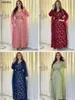 Etniska kläder Siskakia Arabiska kvinnor Chic Fix Mesh V Neck Long Sleeve Muslim Dubai Party Evening Dresses Corban Eid 230629