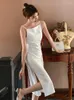 Casual Dresses Summer Elegant Women Evening Dress Simple Solid Sexy Strap Slim Slit Midi Party Club Beach Prom Robe Femme Mujer Vestidos