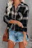 Kvinnor BLOUSES Black Plaid Button Shirt Blue 2023 Women mode Fullknappar Stängning Casual Classic Loose Plus Size S-2XL Tops