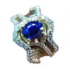 Bijoux Vintage italiens luxe Simulation bleu Royal saphir anneaux femmes élégant Banquet accessoires de fête pour les femmes